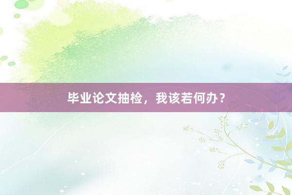 毕业论文抽检，我该若何办？